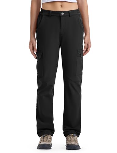 donhobo Damen Wanderhose Wasserdicht Softshellhose Outdoorhose Winddicht Warm Gefüttert Winterhose Trekkinghose Funktionshose Schwarz S