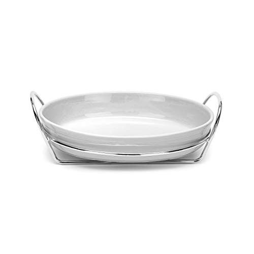 Risottiera Ovale con porcellana e supporto in metallo placcato argento cod.RL00760SP cm 38,5x27x13h by Varotto & Co.