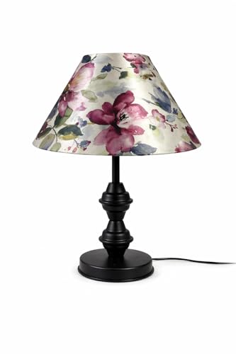 Image of tu casa Modern Table Lamp with Crimson Floral Satin Shade | Metal Iron Base Decorative lamp for Living Room| Study & Home Decor, Designer Table Lamp for Gifting (Pastel Petal Harmony)