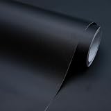 Pahylik Schwarze Selbstklebende Möbelfolie Uni Matt, 40x300 cm PVC-Material, Hitzebeständig Reißfest Langlebig, Einfach Abziehbar