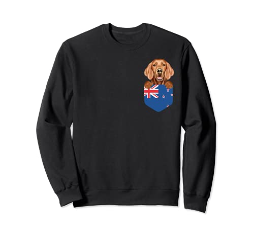 New Zealand Flag Irish Setter Dog In Pocket Sweatshirt, Black