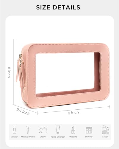 Image of LETGO Clear Makeup Bags, TSA Approved Toiletry Bag with Zipper, Makeup Organizer for Carry-on Travel Essentials, Car Accessories Organizers Storage for Women Men (Clear-Pink)