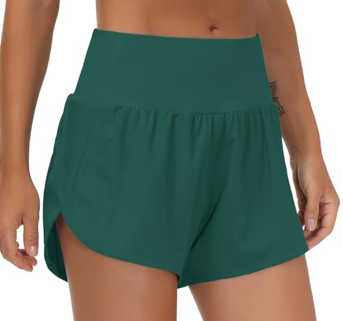 Image of THE GYM PEOPLE Womens High Waisted Running Shorts Quick Dry Athletic Workout Shorts with Mesh Liner Zipper Pockets