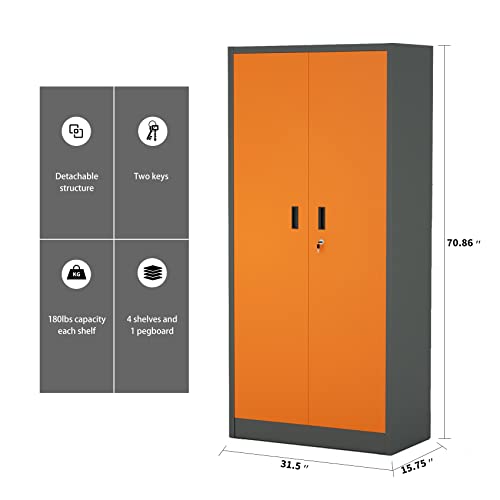 Metal Garage Storage Cabinet With 2 Doors And 4 Adjustable Shelves,71" Steel Lockable Metal Cabinets,Locking Tool Cabinets For Office,Home,Garage #TOP2