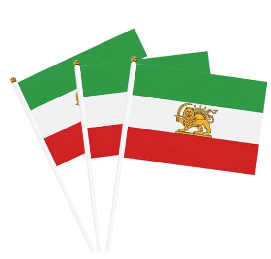 Old Iran Handheld Stick Flag, 21 * 14CM Mini Small Former Iran Lion Sun Banner Persia Historic Iranian Revolution Flag On Speartip Wooden Stick, Iran Stick Flag for Garden Outdoor Indoor (20PCS)