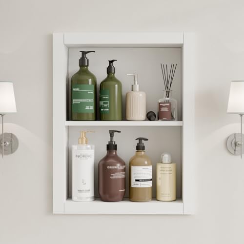 HAIDAIYA 14 * 18 Recessed Medicine Cabinet Wall Niche Wood 2-Tier Bathroom Niche Insert for Drywall in Wall Shelf Medicine Cabinets Replacement for Living Room Bathroom Storage