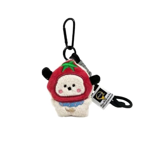 Exodmx Cute Plush Keychain with Strawberry Hat, Kawaii Keychain Pendant, Bag Charm for Backpack Purse, Fluffy Animal Keyring for Women and Men