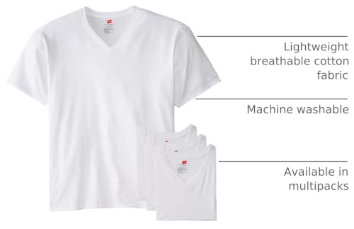 Image of Hanes Men's V-Neck Undershirts, Tag-Free 100% Cotton Multipack Tall Size Basics Soft T-Shirts