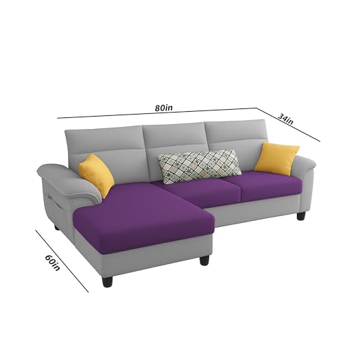 Image of Casaliving Seams LHS 4 Seater L Shape Sofa for Living Room (Purple Grey Fabric) Premium Fabric Sofa