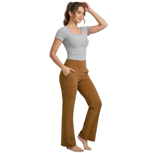 Image of NINQ Women High Waist Flare Pants Lite Regular | Smart Casual Korean Trouser for Office Wear, Gym, Sports, Travel & Daily Styling