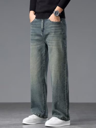 Image of Jeans for Men | Regular Fit Whisker Wash Denim with Straight Fit Bottoms