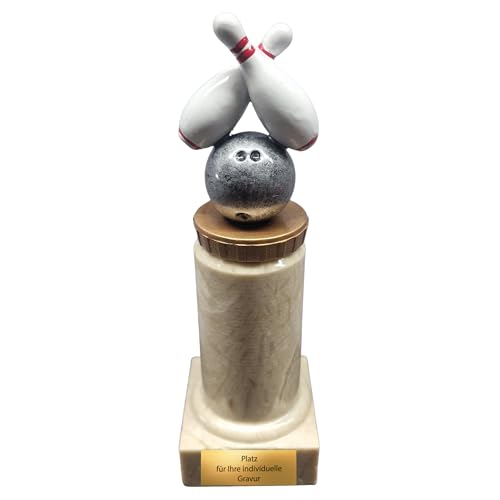 eberin – Der König der Kegel Resin-Bowlingpokal Trophäe 17 cm mit Wunschtext, 2 Pins & Bowlingkugel Award für Kegelverein & Turnier