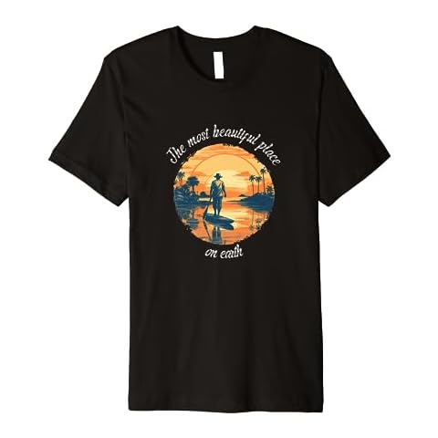 SUP Stand up paddleboard in front of sunset design Premium T-Shirt Cover