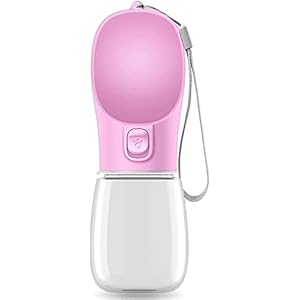 Pet Dog Water Bottle, 12 OZ Portable Puppy Water Dispenser Leak Proof Water Cup with Drinking Feeder for Pets Outdoor Walking, Hiking, Travel (350 ML / 12 OZ, Pink)