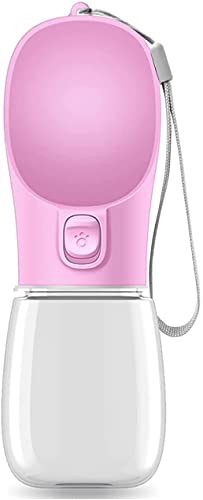 Pet Dog Water Bottle, 12 OZ Portable Puppy Water Dispenser Leak Proof Water Cup with Drinking Feeder for Pets Outdoor Walking, Hiking, Travel (350 ML / 12 OZ, Pink)