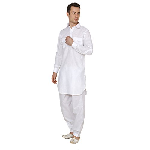 Traje Pathani de lino Royal Kurta blanco contra el calor en eventos largos 2
