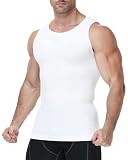 Runhit Kompressionsshirt Herren Shapewear Ärmellos Body Shaper Unsichtbares Bauch Weg Unterhemd Tank Top für Hemd Business Unterziehshirt Herren Slim Fit Leicht Komfortabel Hautnah Weiß M