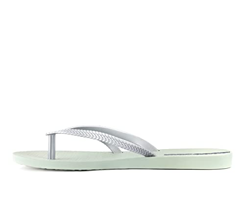 Ipanema Women's Bossa Flip Flops - Comfortable And Stylish Slip-On Sandals For Women With Woven Y-Strap Design, Green/Pearly Silver, 8.9 #TOP7