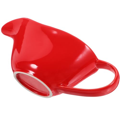 COLLBATH Ceramic Sauce Boat Milk Gravy Boat Small Milk Kettle Milk Jug Ceramic Syrup Pitcher Milk Sauce Kettle Sauce Dispenser Ceramic Creamer Pitcher Small Milk Container Red Ceramics