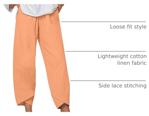 Image of Cotton Linen Capri Pants for Women 2025 Casual Printed Cropped Palazzo Pants Elastic Waist Lounge Baggy Trousers