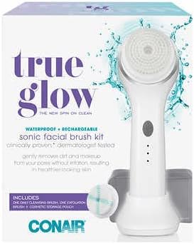 Escova facial sônica Conair True Glow à prova d’água e recarregável com 2 cabeças e nécessaire