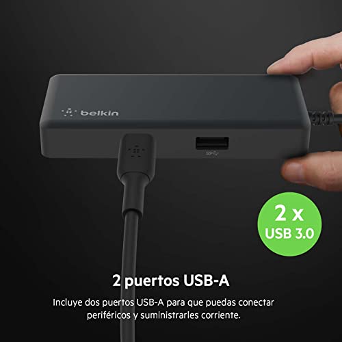 Hub Belkin Chromebook 5 en 1 adaptador USB-C HDMI 4K y puertos USB-A negro 5