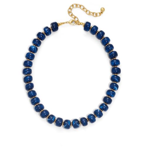 HolidayQbee Beaded Necklace for Women Boho Bead Chunky Necklace Big Bead Necklace Fashion Trendy Summer Blue Resin Beaded Necklaces Jewelry Gifts