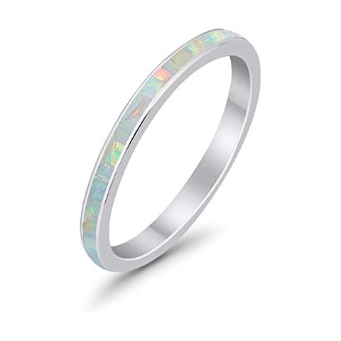Blue Apple Co. 3mm Full Eternity Stackable Band Ring Lab Created White Opal 925 Sterling Silver Cover