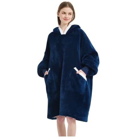 Qeils Übergroße tragbare Decke mit Kapuze, Sweatshirt mit tiefen Taschen, gemütliche, warme Fleece-Sherpa-Decke Cover