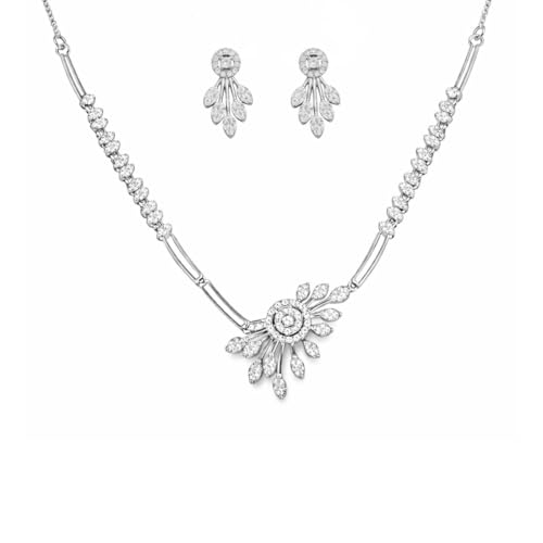Image of Nilu's Collection Rose Gold Plated AD Stone Jewellery Set for Women, Girls | Special Ocassion, Wedding, Engagement, Dating | Anti Tarnish | Anti Allergy | Necklace and Earring Set | Gift for Her