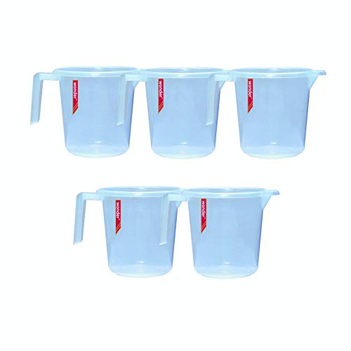 Wonder Plastic Measure Small Mug Set, 1800ml Mug, 5 Pc Transparent Color, Made in India