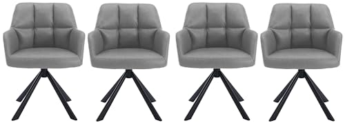Image of Finch Fox Battle Modern 360 Swivel Mid-Back Arm Faux-Leather Study Upholstered Comfortable Metal Base Computer Office Desk Chair in Light Grey Color (Set of 4)