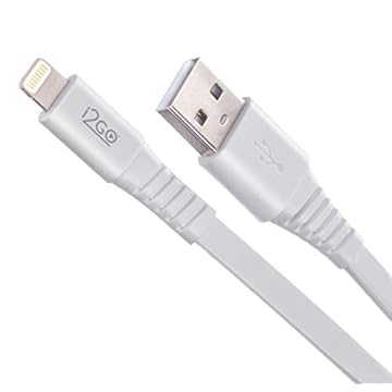 Cabo Iphone/Cabo Lightning I2GO Certificado MFi 1,2m 2,4A PVC Flexível Flat Branco - I2GO Basic