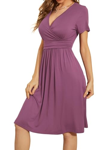 Image of WEACZZY Women's Summer Short Sleeve Casual Dresses V-Neck Floral Party Dress with Pockets