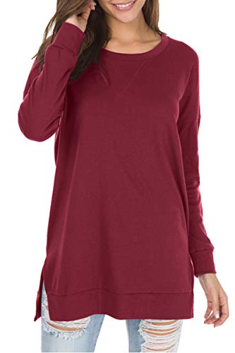 Image of levaca Women's Fall Long Sleeve Side Split Loose Blouses Casual Pullover Tunic Tops
