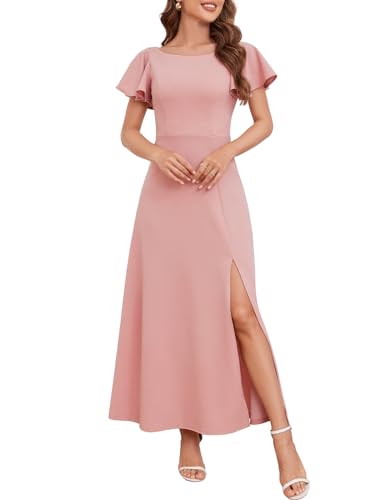 Amazon.com: DRESSTELLS Formal Dresses for Women Wedding Guest, Cocktail  Evening Party Maxi Dress, Long Winter Holiday Fit Flare Aline Prom Split  Dress Blush XL : Clothing, Shoes & Jewelry