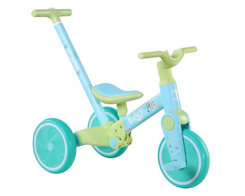 Dynacraft Bluey 3-in-1 Convertible Tricycle for Kids with Parent Push Handle Toddler Tricycle & Balance Bike Non-Electric Toddler Ride-On Toy for Ages 18 Months4 Years