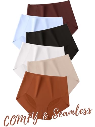 DWGVVX 6 Pack Womens Underwear Seamless Sexy Full Coverage Breathable Briefs No Show High Waisted Bikini Panties