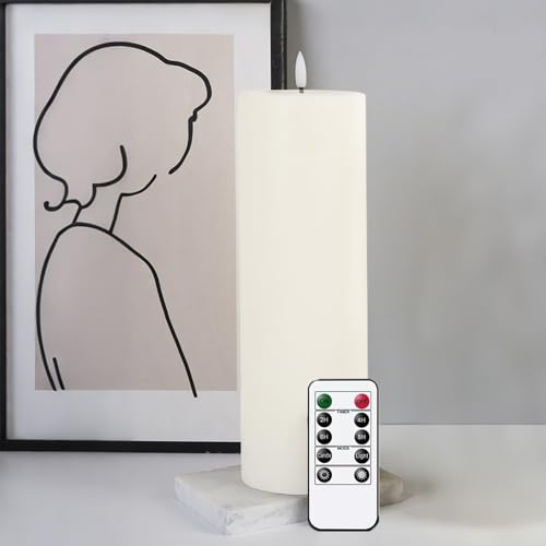 30 x 10 CM Flammenlose Große LED Kerzen Outdoor Wasserdicht, Elfenbeinweiß Echtwachs Led Kerzen mit Timerfunktion Fernbedienung Groß Batteriebetrieben Flackernde Kunststoff Elfenbein Outdoor Kerzen