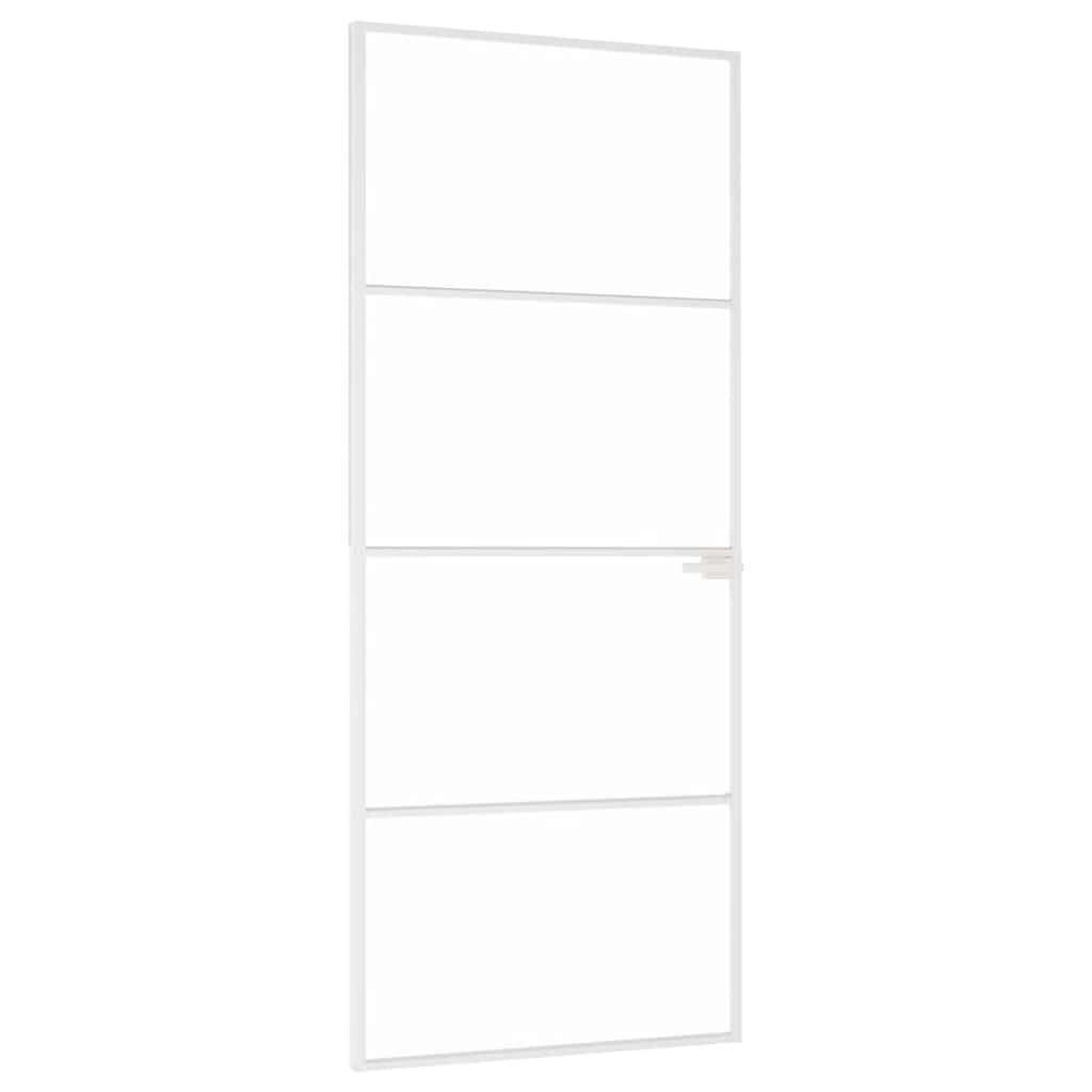 vidaXL Innentür, Zimmertür Komplettset 83x201,5cm, Glastür mit Griff Eisenschloss, Drehtür Tür aus Glas, Modern, Weiß Hartglas Aluminium Schlank