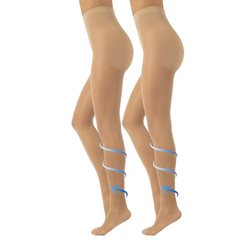 CALZITALY PACK 1/2 Paires - Collants de Contention avec Compression Forte 10 mm/Hg, S, M, L, XL, XXL, 3XL, 4XL | 70 DEN | Made in Italy (XL, 2 X Naturel Tan)