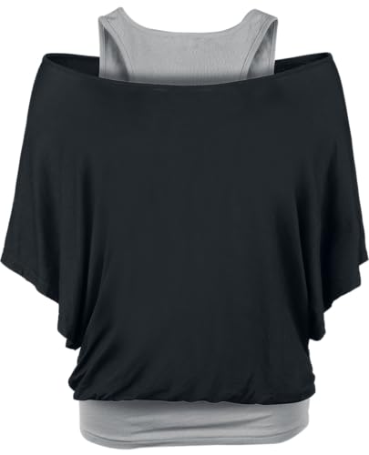 Black Premium by EMP Femme T-Shirt Gris-Noir Aspect Double Couche L – vue 6