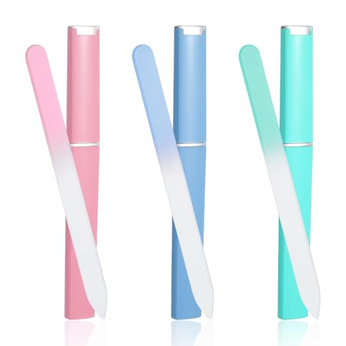 Wanmu Lot de 3 limes à ongles professionnelles en verre avec étui Limes à ongles double face en cristal Outil de manucure professionnel pour femme