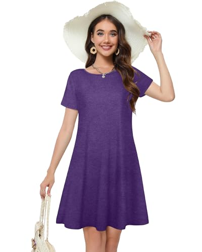 Image of Summer Dresses for Women Casual Tshirt Short Sleeve Floral Sundress Beach Cover Ups with Pockets 2026