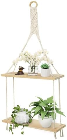 Afuly Etagere Murale Bois Macramé Boheme Deco Plantes Simple Houp...