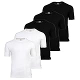 Real Madrid Camiseta Hombre Pack 5 — Producto Oficial con Licencia | Camisetas Interiores 100% Algodón | Regalo Fans Hombres con Logo Negro/Blanco L