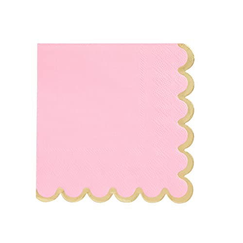 Sparkle And Bash 100 Pack Pink Scalloped Cocktail Napkins With Gold Foil Accents For Bridal And Baby Shower (3-Ply, 5 X 5 In) #TOP4
