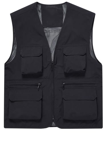 Men's Utility Fishing Vest Lightweight Outdoor Zip up Travel Work Cargo Vest Jacket with Multi Pockets