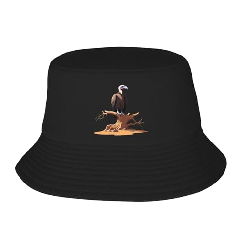 WHJDPP Sombrero de pescador para adultos con imagen de buitre sentado en un árbol muerto, sombrero de pescador para hombres y mujeres, sombrero plegable para actividades al aire libre, color negro