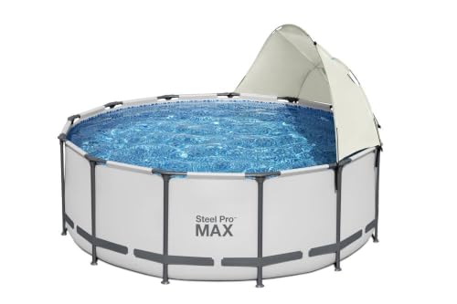 Universal Above Ground Pool Canopy Sunshade Compatible with 10ft to 18ft Round Metal Frame Pools Semi-Open Wind-Resistant Single Layer Tent with Roll-Up Zipper Curtains & Carry Bag (Neutral Gray)